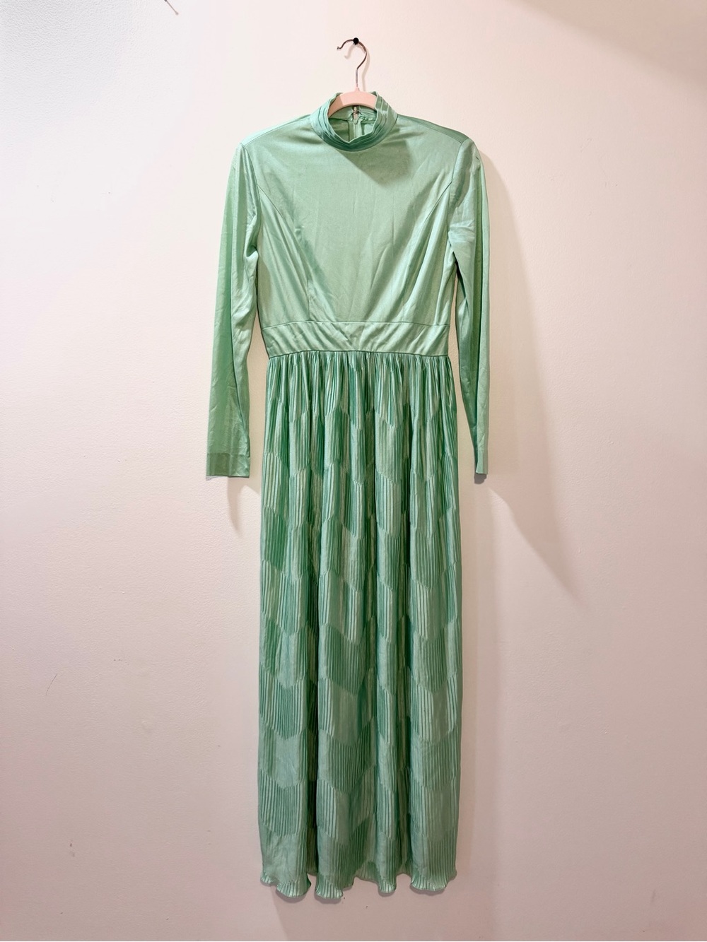 STUNNING VTG Leslie Fay Long Sleeve Maxi Dress Gown Seafoam Green Union Made